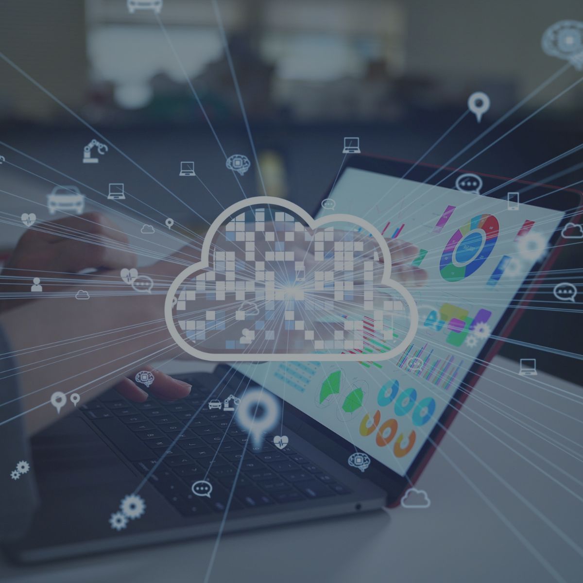 A conceptual graphic showing digital AI agent nodes connecting seamlessly into a physical print-on-demand manufacturing line and shipping dock.